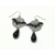 Halloween Bat Dangle Earrings Black Sparkly Silver Enamel Flying Bat & Full Moon