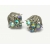 Vintage Signed Coro Textured Silver and Green AB Crystal Floral Clip on Earrings