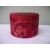 Vintage Asian Red Jacquard Fabric Trinket Box Round
