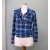 Vintage Ralph Lauren Chaps Blue Plaid Ruffle Women's Shirt Top Lace Up V-Neck