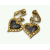 Vintage Gold Brown and Blue Enamel Swirl Heart Dangle Clip on Earrings