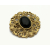Vintage Ornate Gold Filigree Brooch Lapel Pin with Black Cabochon