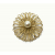 Vintage Gold Circle Brooch Pin with Pearl Accent 3D Round Openwork Design