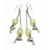 Vintage Long Dolphin Charm Dangle Earrings Silver Hooks Chartreuse Spring Green