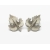 Vintage Silver  Leaf Clip on Earrings with Clear Rhinestones Faux Marcasites