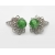Vintage Green Crackle Glass and Silver Tone Filigree Clip on Earrings