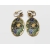 Vintage Cloisonne Enamel and Gold Floral Dangle Drop Clip on Earrings Blue Green