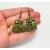 Vintage Brass Gold Tone and Olive Green Moonglow & Rhinestone Drop Earrings