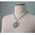 Vintage Blue Moonglow Medallion Pendant Necklace Gold Aqua Turquoise Periwinkle