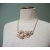 Vintage Brushed Gold Tone Floral Flower Bib Necklace with Clear Crystals