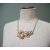 Vintage Brushed Gold Tone Openwork Floral Bib Necklace with Clear Crystals Flower Necklace Adjustable 20 1/2 to 23 1/2 inch Length Vintage Brushed Gold Tone Floral Flower Bib Necklace with Clear Crystals