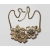 Vintage Brushed Gold Tone Floral Flower Bib Necklace with Clear Crystals