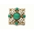 Vintage Green and White Ornate Square Gold Filigree Brooch Glass Beads