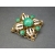Vintage Green and White Ornate Square Gold Filigree Brooch Glass Beads