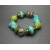 Chunky Turquoise Howlite Nugget and Green Wood Beaded Stretch Womens Bracelet