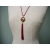 Vintage Deep Red Cloisonne Enamel Tassel Pendant Necklace 24 inch Cord