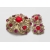 Gold brooch pin and clip earrings set red and purple glass and pearls