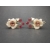 Celluloid floral clip on earrings white and pink on dark background