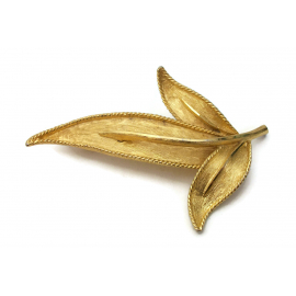 Vintage BSK Leaf Brooch Brushed Gold Big Large Long Pin Signed Floral Brooch