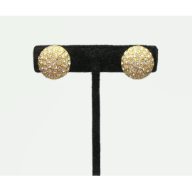 Vintage Monet Gold Pave Rhinestone Clip on Earrings Round 3/4" Button Earrings
