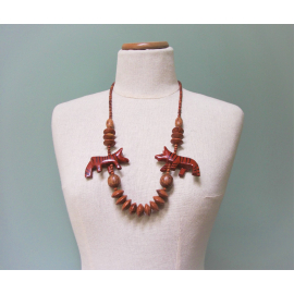 Vintage Chunky Wood Beaded Necklace Tribal Chunky Animal Beads Tiger Boho