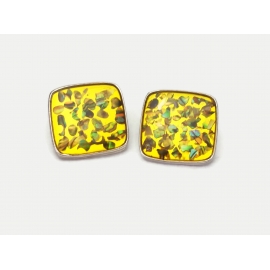 Vintage yellow lucite abalone confetti clip on earrings