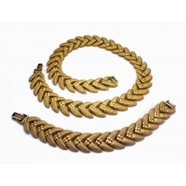 Vintage Bracelet and Necklace Set Gold Tone Metal Women's