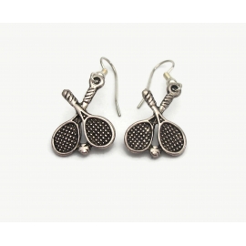 Vintage Tennis Racket Racquet Dangle Earrings Silver Tone Metal Tennis Player Jewelry Hook Earrings Vintage Tennis Racket Racquet Dangle Earrings Silver Tennis Player Jewelry