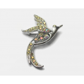 Vintage Sarah Coventry Silver and AB Rhinestone Bird Brooch Large Lapel Pin