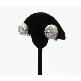 Vintage Monet Silver Filigree Clip on Earrings 1/2 inch diameter Button Earrings