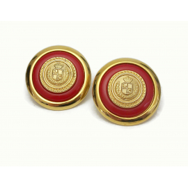 Liz Claiborne Crown and Shield Earrings Red and Gold Pierced Earrings