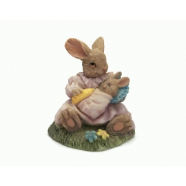 Bunny Rabbit and Baby Figurine Miniature Collectible Anthropomorphized Animals