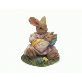 Bunny Rabbit and Baby Figurine Miniature Collectible Anthropomorphized Animals