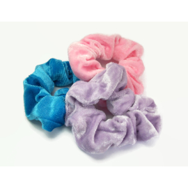 Velvet Hair Scrunchy Set of 3 Scrunchies Pink Blue Lavender Ponytail Bun
