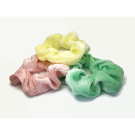 Velvet Hair Scrunchy Set of Three Scrunchies Summer Pastels Pink Green Yellow