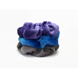 Velvet Hair Scrunchie Set of Three Scrunchies Blue Purple Warm Gray