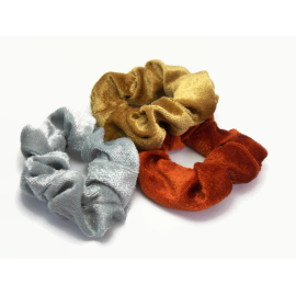 Velvet Hair Scrunchie Set of Three Scrunchies Silver Gold Copper Metallic Colors