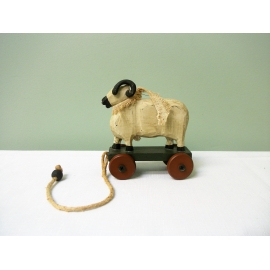 Rustic Wood Sheep Ram Pull Toy Decorative Figurine Home Decor