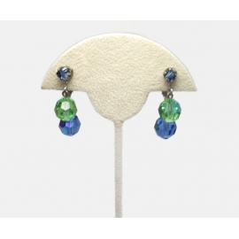 Vintage Blue and Green Crystal Dangle Clip on Earrings Formal Beaded Drop Earrings Vintage Blue and Green Crystal Dangle Clip on Earrings Formal Drop Earrings