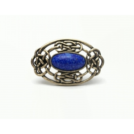 Vintage Signed Miracle Brooch Celtic Knot Pin Antiqued Gold Tone with Speckled Blue Stone Vintage Signed Miracle Brooch Celtic Knot Pin Antiqued Gold Speckled Blue Stone