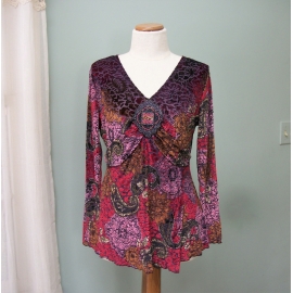 Vintage Carole Little Women's Shirt Blouse size M Purple Red Bronze Polyester Spandex Made in Vietnam Vintage Carole Little Women's Shirt Blouse size M Purple Red Stretchy