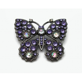 Purple Rhinestone Butterfly Brooch Pin Gunmetal with AB Aurora Borealis Accents Purple Rhinestone Butterfly Brooch Pin Gunmetal with AB Aurora Borealis Accents