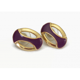 Vintage Purple Enamel and Gold Earrings Stud Post Earrings for Pierced Ears