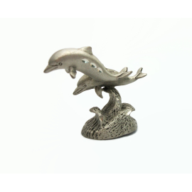 Vintage Cuter Pewter Diamond Cut Dolphins Figurine Collectible Metal Dolphin