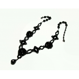 Vintage Signed Carolee Ornate Black Beaded Necklace Jet Black Glass Beads Vintage Signed Carolee Ornate Black Beaded Necklace Jet Black Glass Beads
