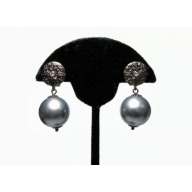 Vintage Silver Gray Ball Drop Clip on Earrings Chunky Bead Dangle Earrings