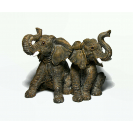 Vintage Elephant Sculpture Resin Pair of Baby Elephants Figurine Paperweight