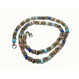 Vintage Cats Eye Beaded Necklace Silver and Multicolored Catseye Beads 21 inch Chain Vintage Cats Eye Beaded Necklace Silver and Multicolored Catseye Beads 21 inch