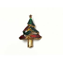 Vintage Red and Green Enamel Christmas Tree Brooch Pin Lapel Pin Enameled Gold Vintage Red and Green Enamel Christmas Tree Brooch Pin Lapel Pin Enameled Gold