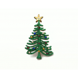 Vintage Green Glitter Christmas Tree Brooch Lapel Pin with Colorful Rhinestones Vintage Green Glitter Christmas Tree Brooch Lapel Pin with Colorful Rhinestones